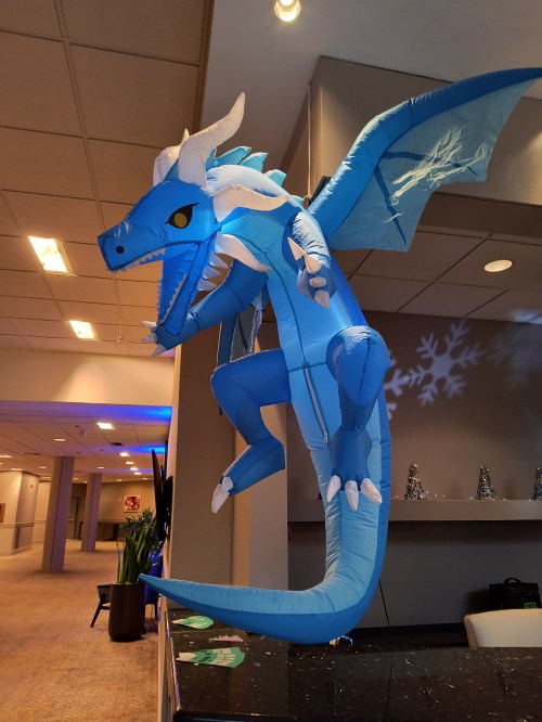 blue inflatable dragon